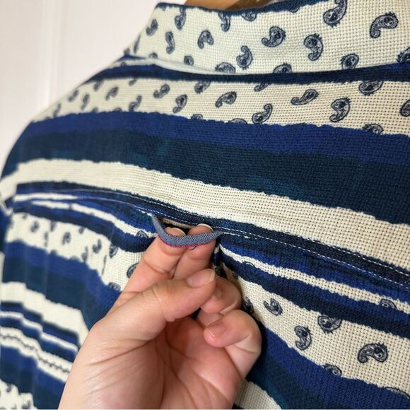 Scotch & Soda Navy Blue Creme Patchwork Printed Camp Button Down Shirt XL Indie - Picture 5 of 12